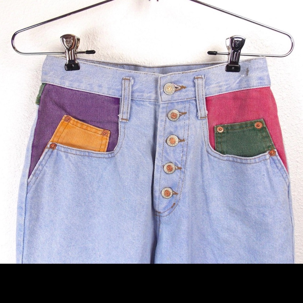 Vintage 80’s 90’s Color Block Steel Denim Jeans sz5